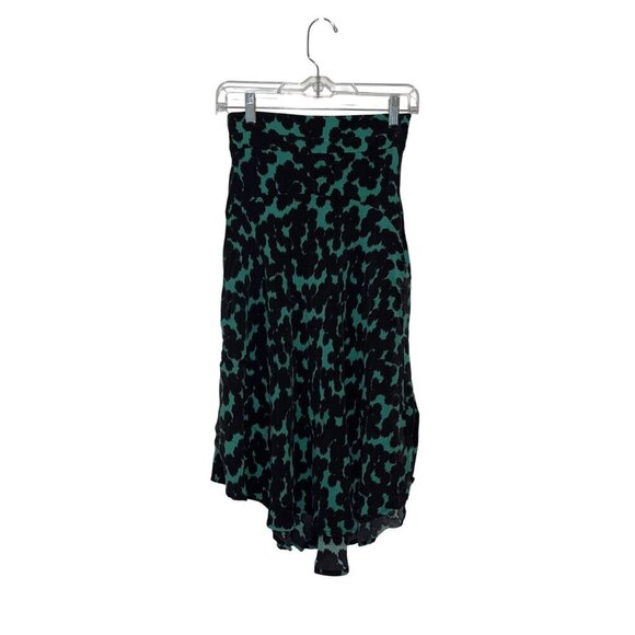 A.L.C. Silk Green & Black Abstract Print Asymmetrical Hem Midi Skirt Women's Siz - Picture 2 of 11